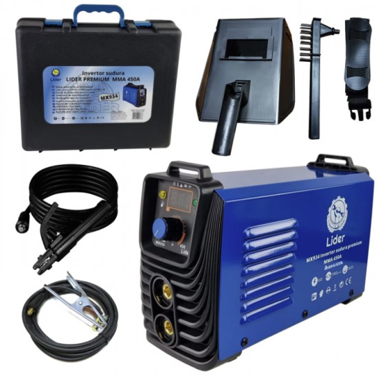 Aparat sudura LIDER PREMIUM MMA 450A, afisaj electronic, cablu 3m, valiza transport MX934