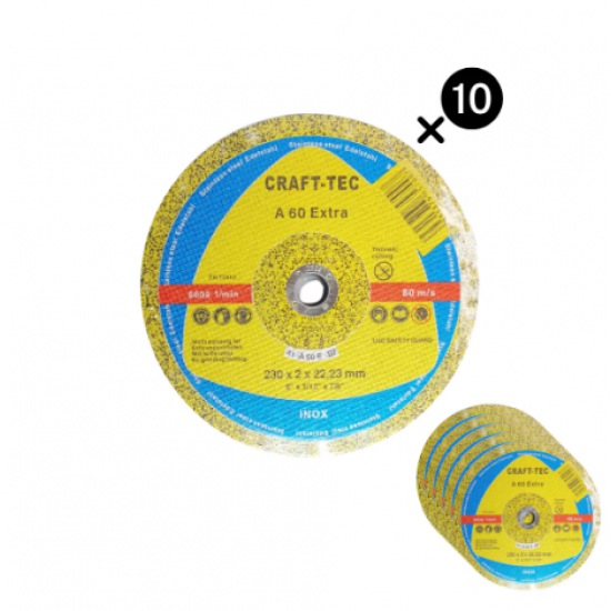 Set 10 Discuri abrazive pentru metal/inox 230x2x22.23 mm CRAFT-TEC MX387