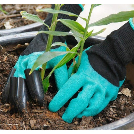 Manusi protectie, model cu 4 gheare pentru sapat, verde cu negru MX1032